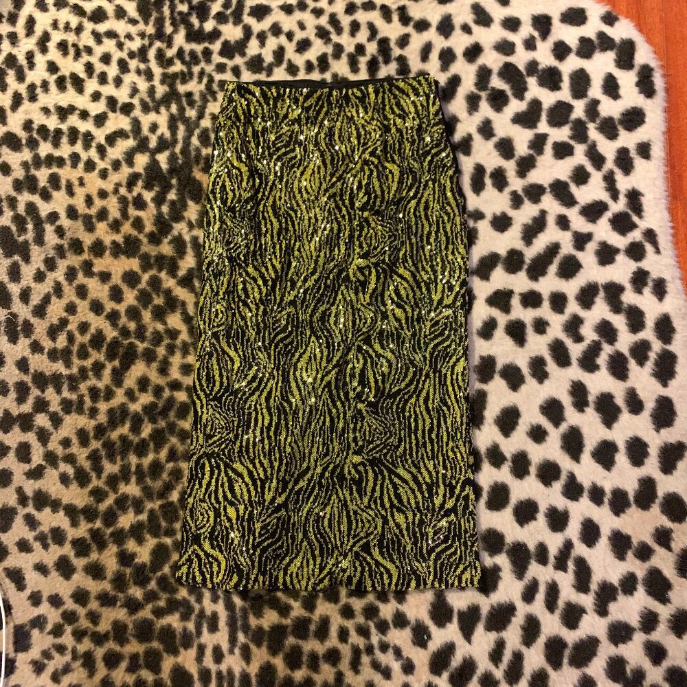 Zara Sequin Zebra Print Pencil Skirt
